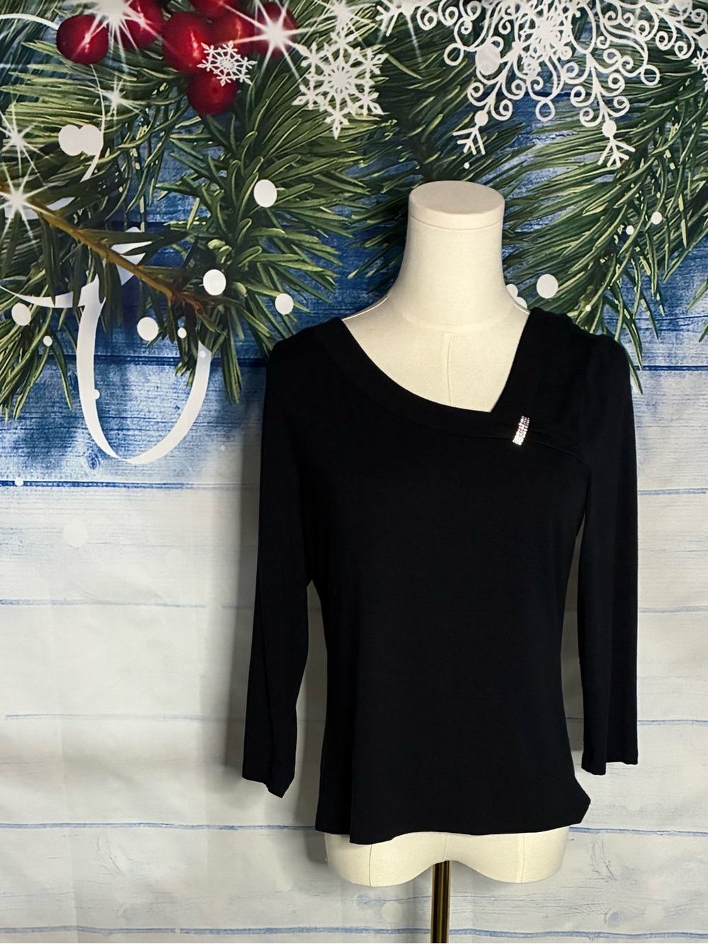 🎄 Emma James Black Long Sleeve Asymmetrical Neck Top